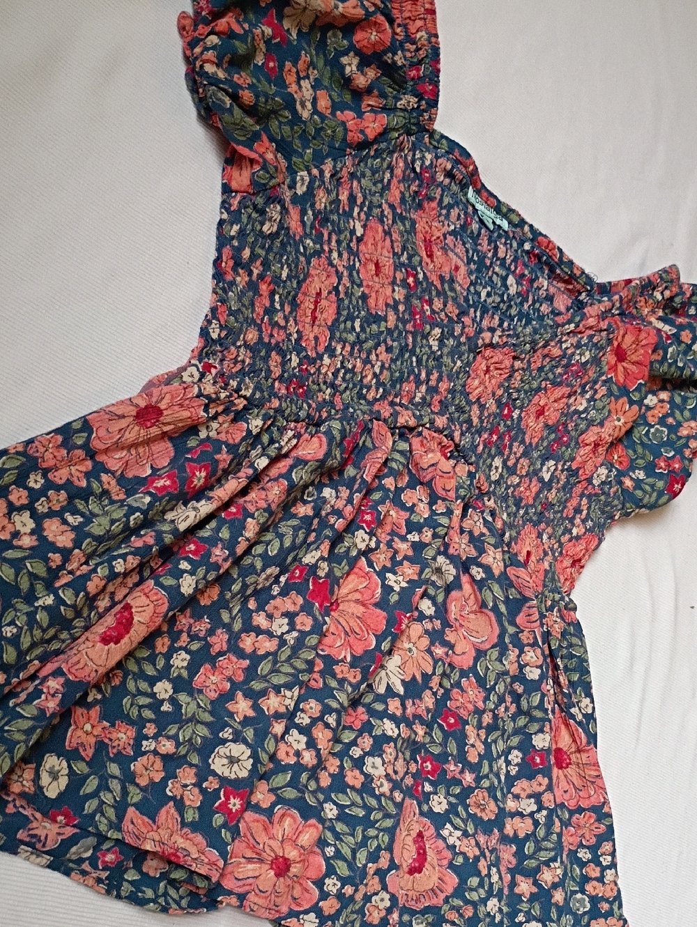 Nostalgia Navy Floral Smocked Peasant Top